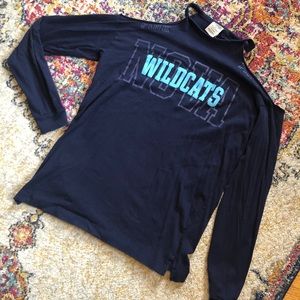 PINK navy blue Villanova cold shoulder top